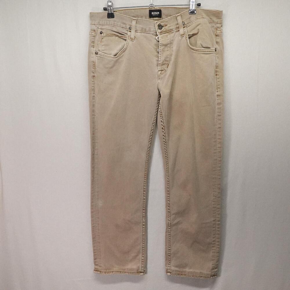 Hudson Jeans Mens 33 Beige Byron Straight Stretch Denim Five Pocket Made USA
